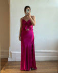 Vintage 90s Butterfly Fuchsia Silk Maxi Dress