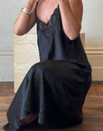 Vintage Liquid Satin Backless Slip Black