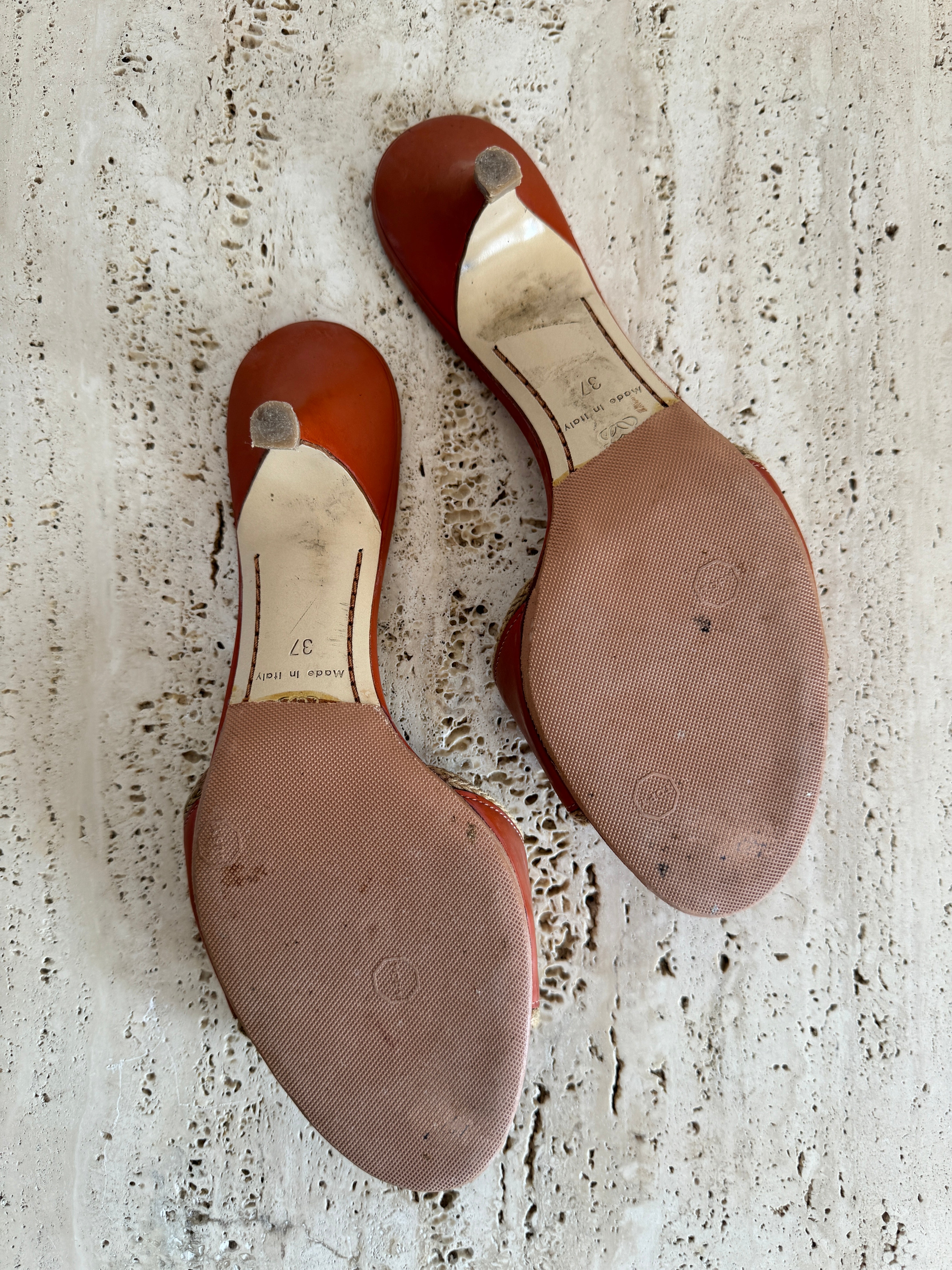 Vintage 90s Loewe Tan Rope Kitten Heels