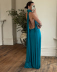 Vintage Y2K Plunging Jersey Multiwear Maxi Dress Teal