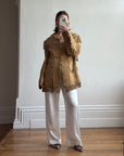 Vintage 70s Western Fringe Suede Leather Jacket Tan