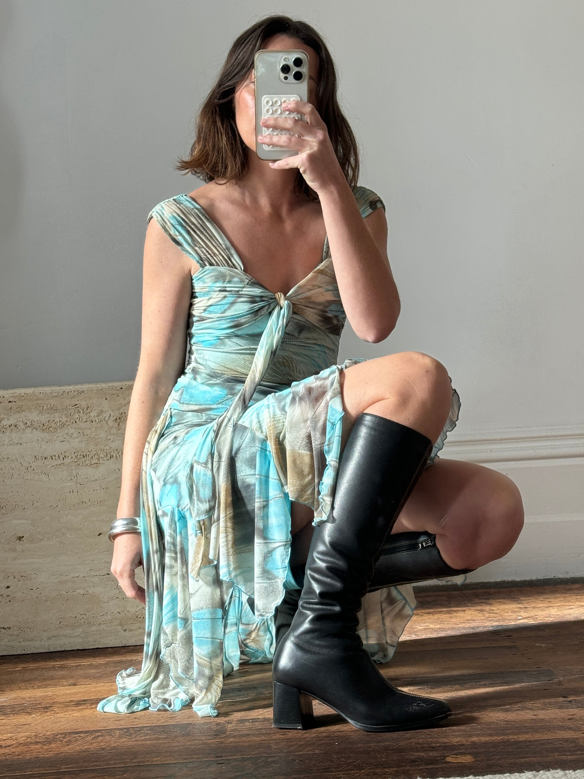 Vintage Y2K Butterfly Top and Skirt Set Aqua