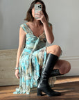 Vintage Y2K Butterfly Top and Skirt Set Aqua