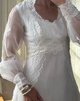 Vintage 60s Lace Wedding Dress With Pleated Ruffle Train