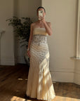 Vintage 90s Embroidered Waist Strapless Wedding Dress Creme