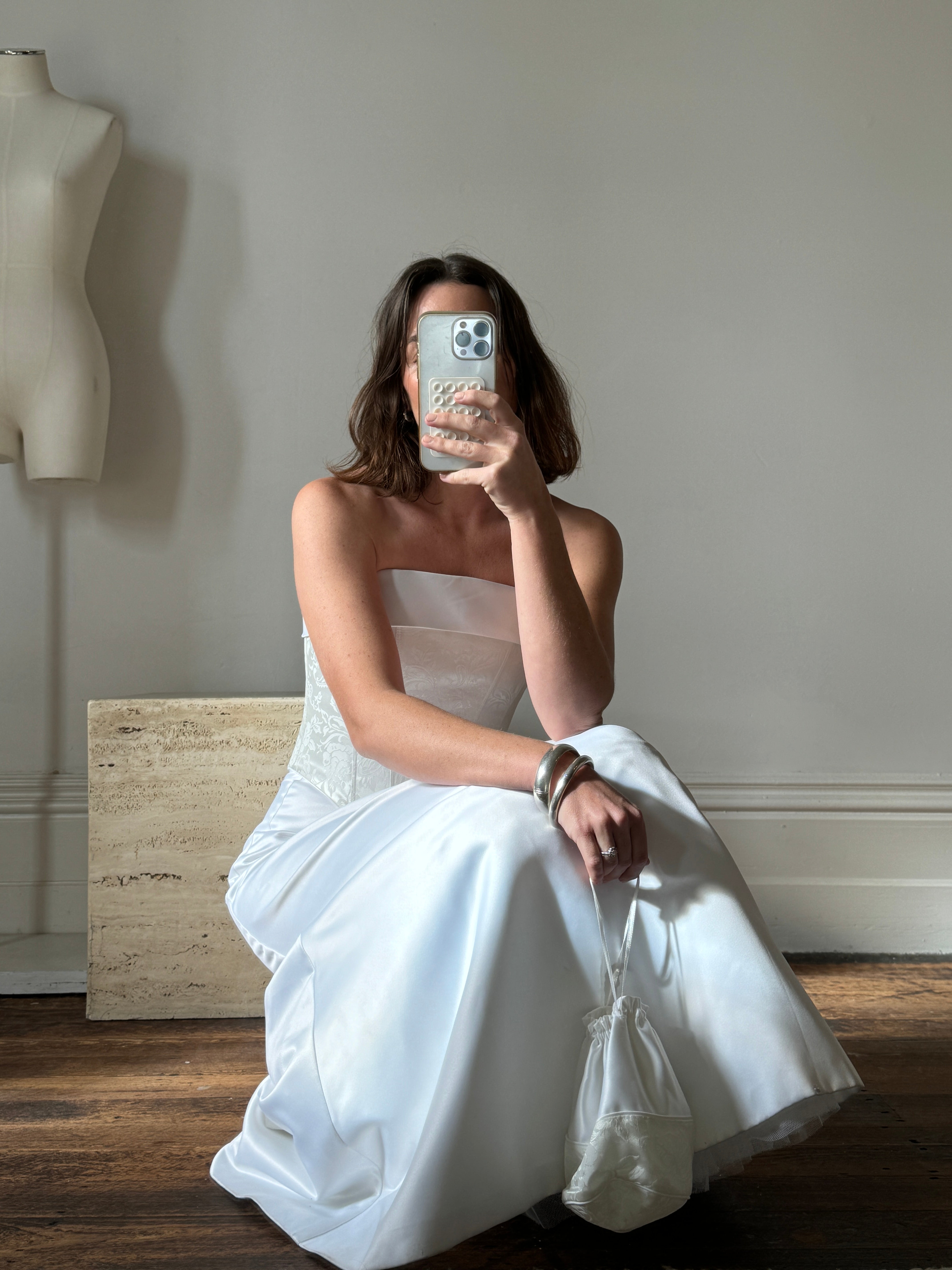 Vintage 90s Two Piece Satin Bridal Skirt and Jacquard Bodice