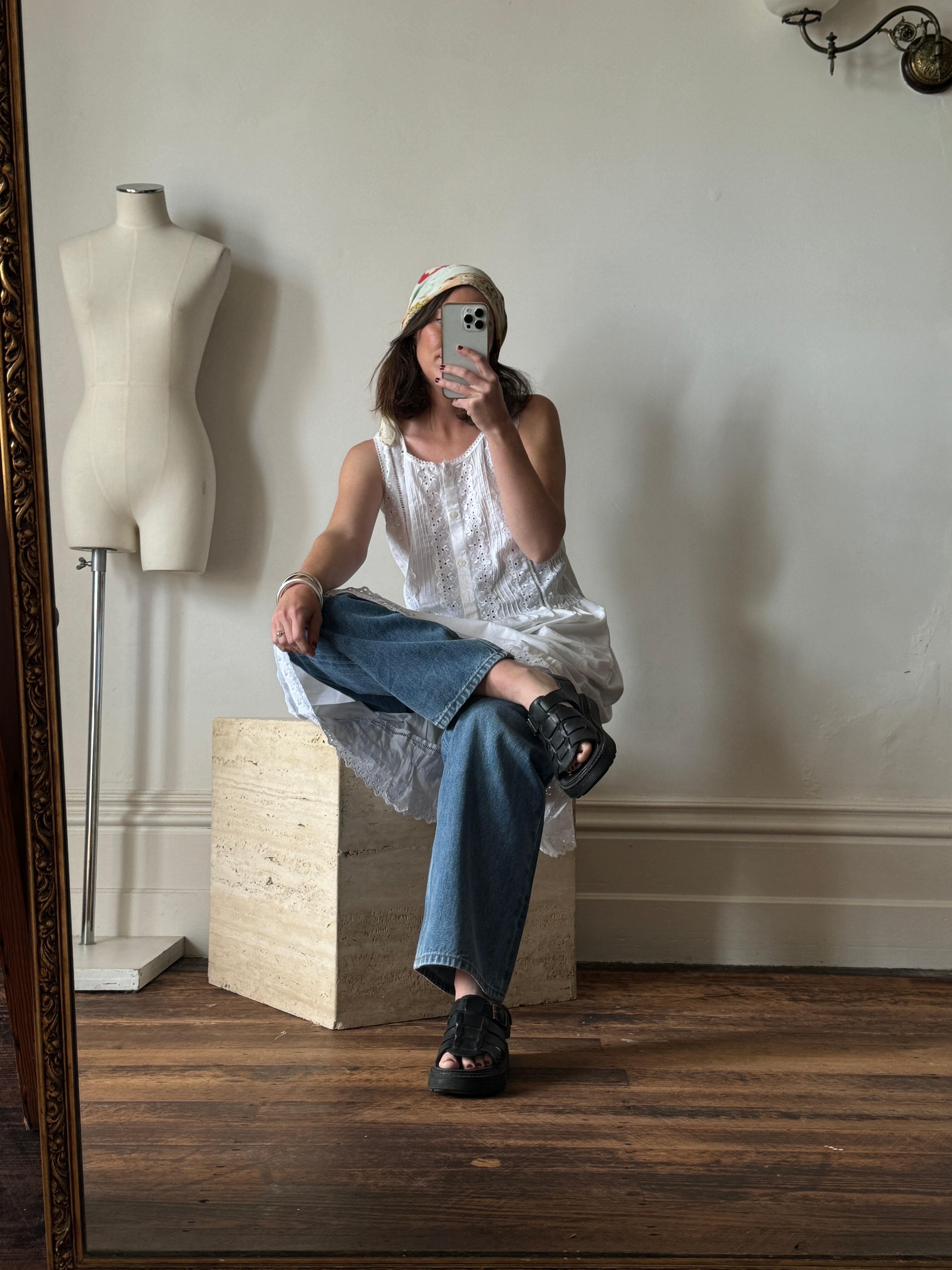 Vintage 90s Cotton Broderie Anglaise Sundress