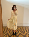Vintage Cotton Fruit Border Midi Skirt Creme
