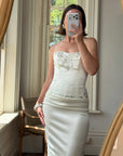 Vintage 90s Couture Satin Lace Up Fishtail Wedding Dress