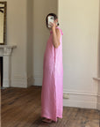 Vintage 80s Boat Neck Crinkle Dress Hot Pink