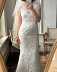 Vintage 90s Net Cowl Neck Mermaid Wedding Dress