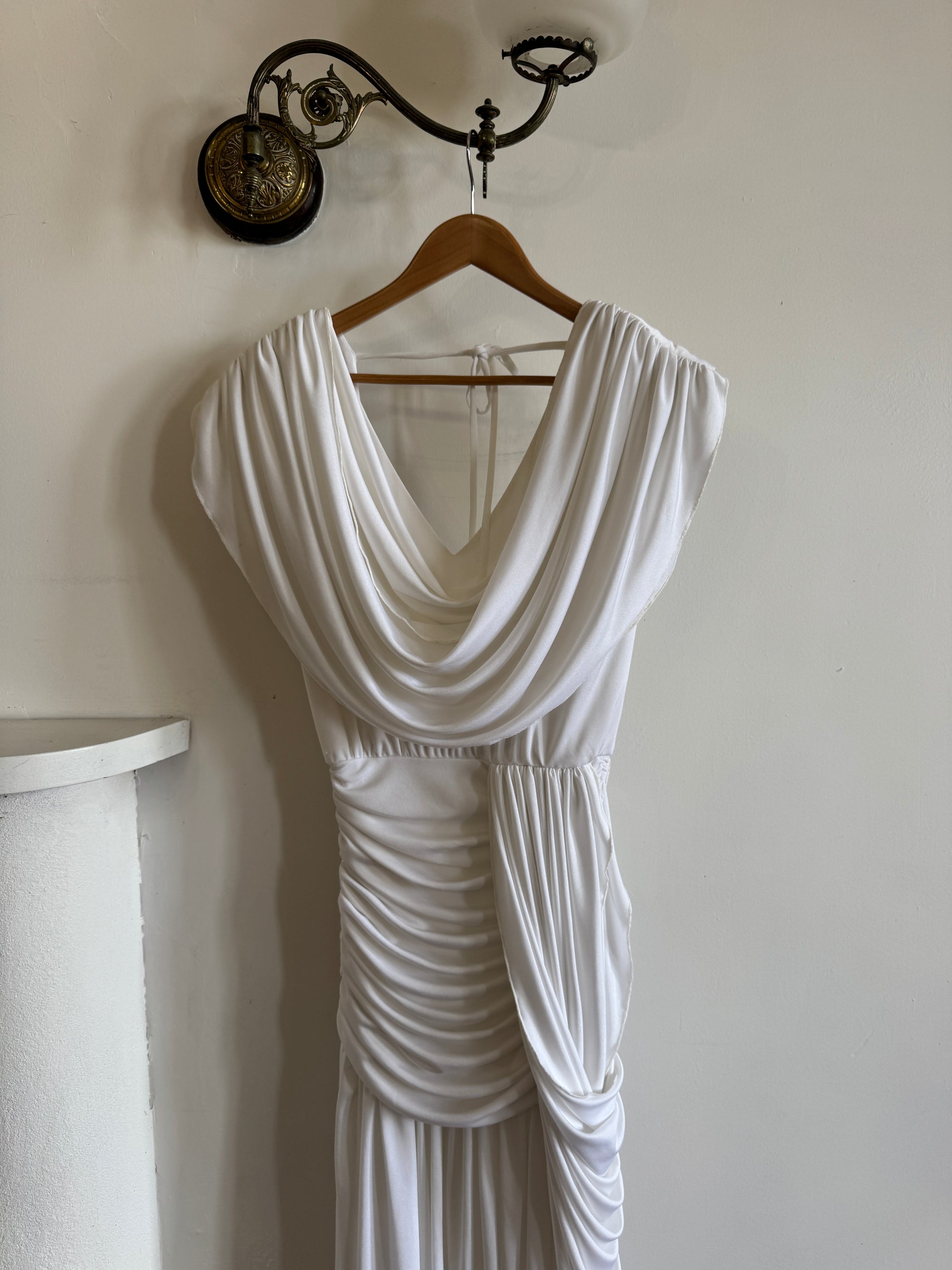 Vintage 80s Draped Jersey Australian Made Wedding Dress White