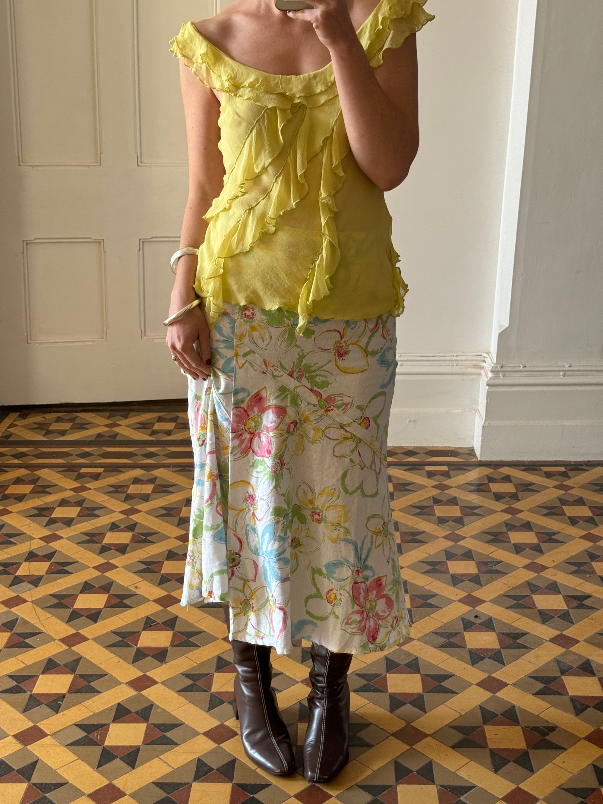 Vintage Y2K Lemon Lime Pure Silk Frill Top