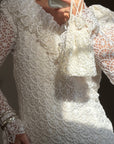 Vintage 90s Italian Crochet Column Frill Dress with Matching Bag