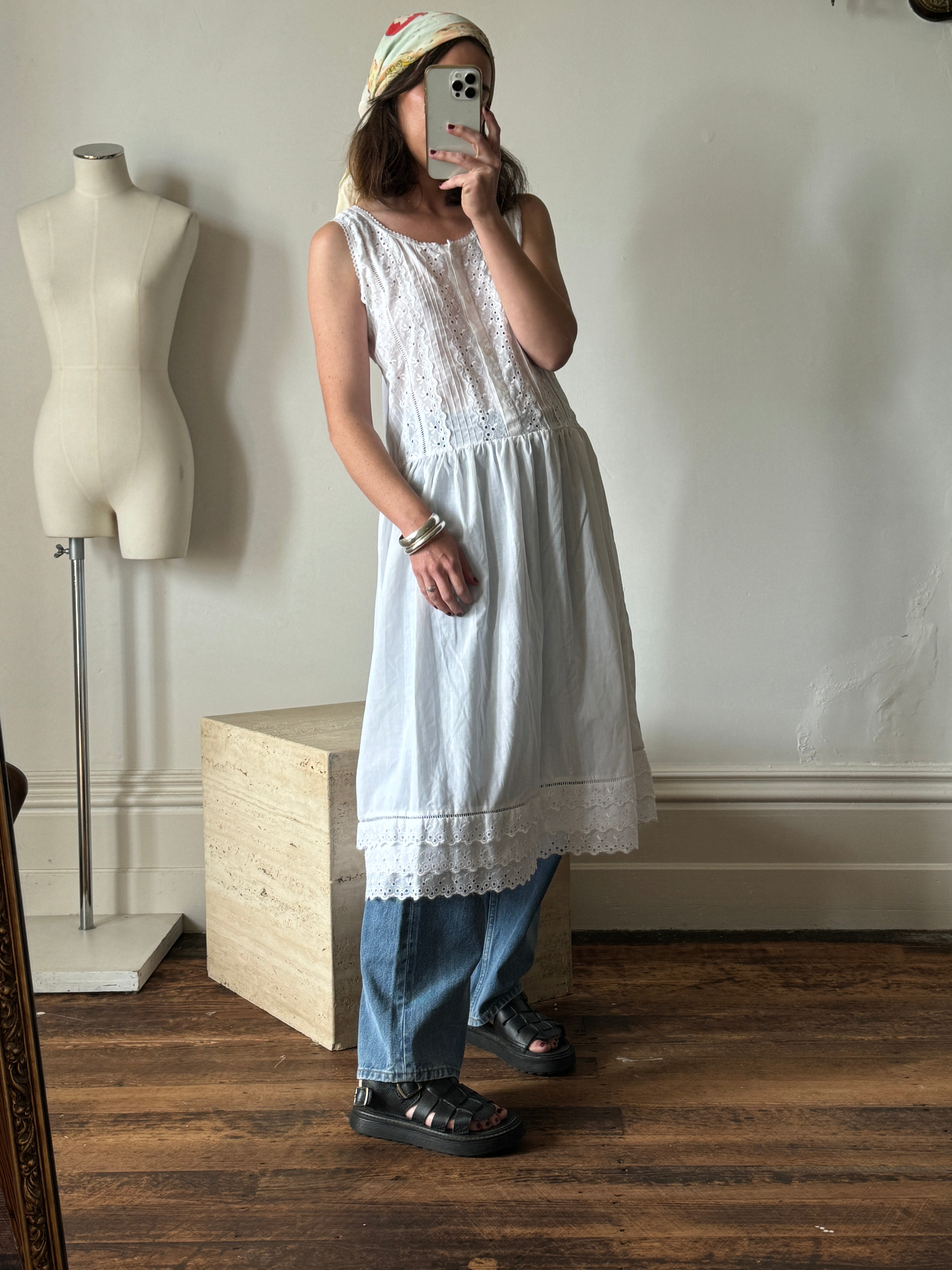 Vintage 90s Cotton Broderie Anglaise Sundress