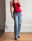 Vintage Y2K Halter Lace Up Corset Red