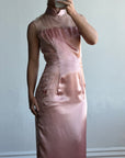 Vintage 90s Dusty Rose Satin High Neck Dress