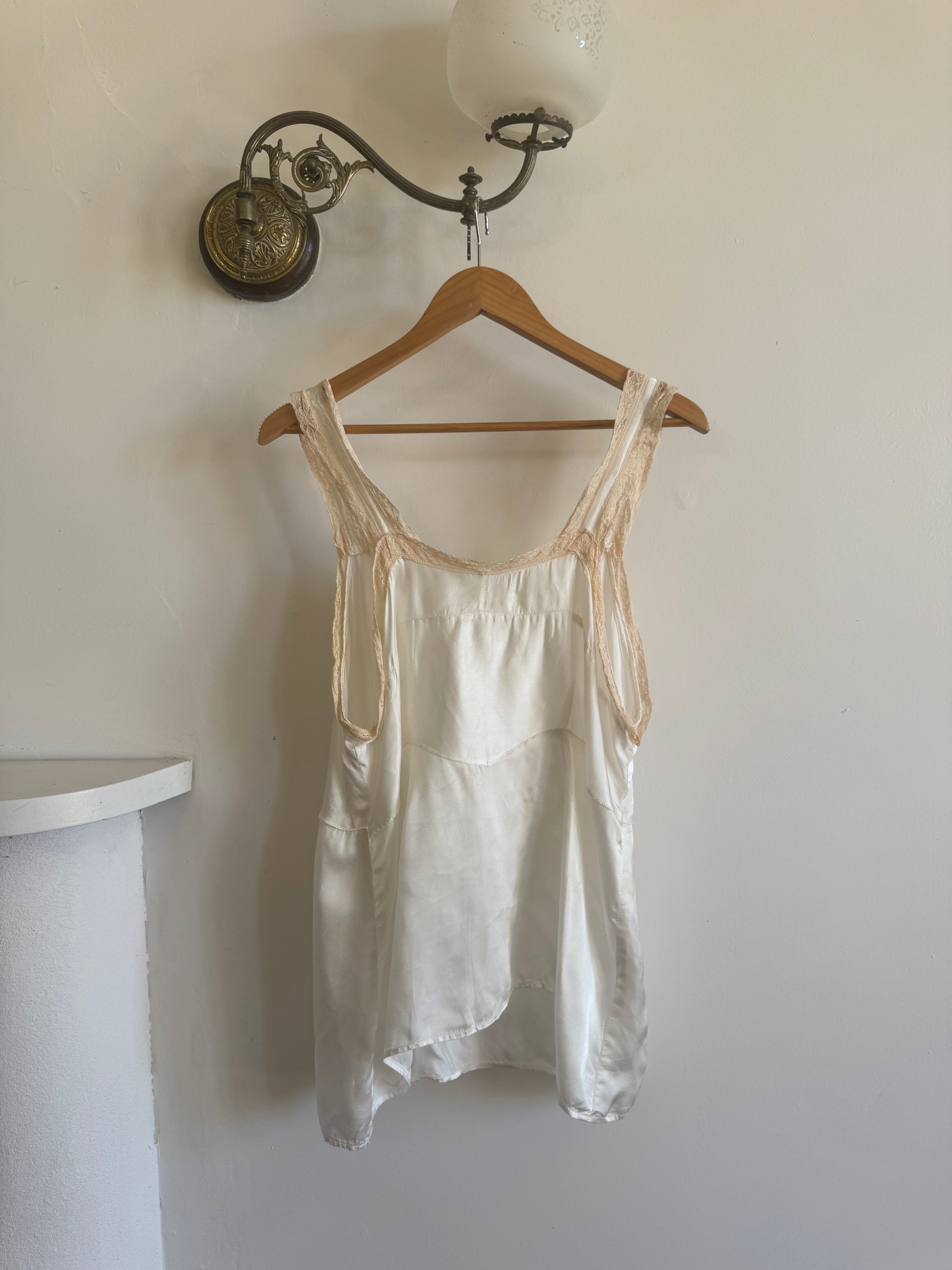 Vintage 50s Satin Longline Camisole Ivory