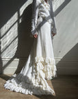 Vintage 1970s Crochet Ruffle Couture Wedding Gown