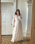 Vintage 70s High Neck Embroidered Long Sleeve Wedding Dress