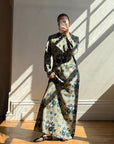 Vintage 70s Paisley Tapestry Long Sleeved Maxi Dress Blue