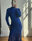 Vintage 80s Royal Blue Long Sleeve Fringe Dress