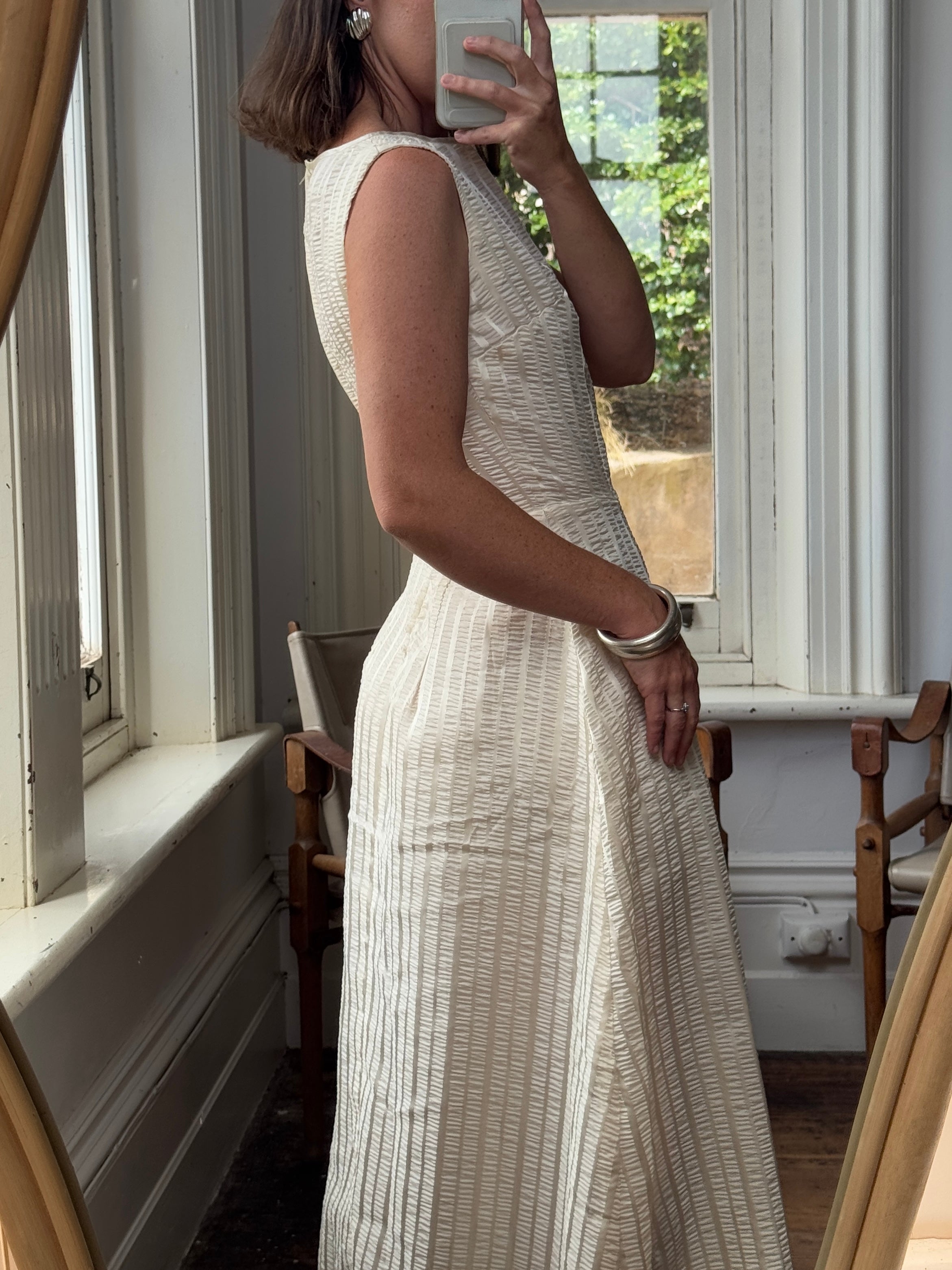 Vintage 60s Crinkle Classic Dress Creme