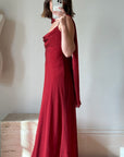Vintage 90s Red Slip Dress with Skinny Scarf