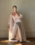 Vintage 60s Rosette Peignoir and Slip Set Pale Pink