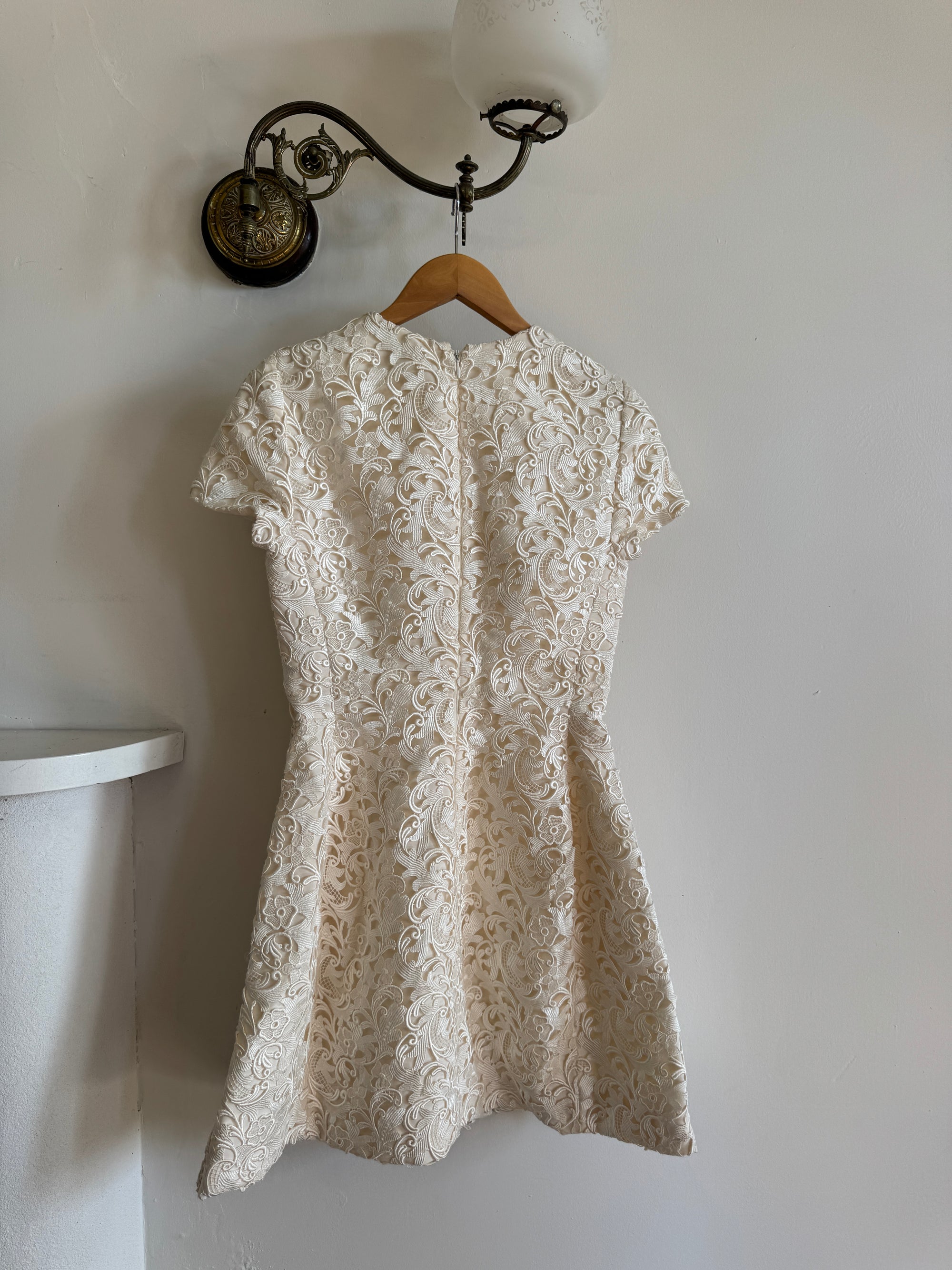Vintage 90s Christian Dior Guipure Lace Structured Bridal Mini Creme
