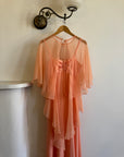 Vintage 70s Apricot Maxi Dress with Sheer Cape