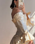 Vintage 90s Silk Dupion Off Shoulder Rosette Bridal Ballgown