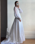 Vintage 70s Daisy Organza Lace Wedding Dress With Train