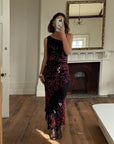 Vintage 90s Beaded Asymmetrical Evening Dress Red Vine