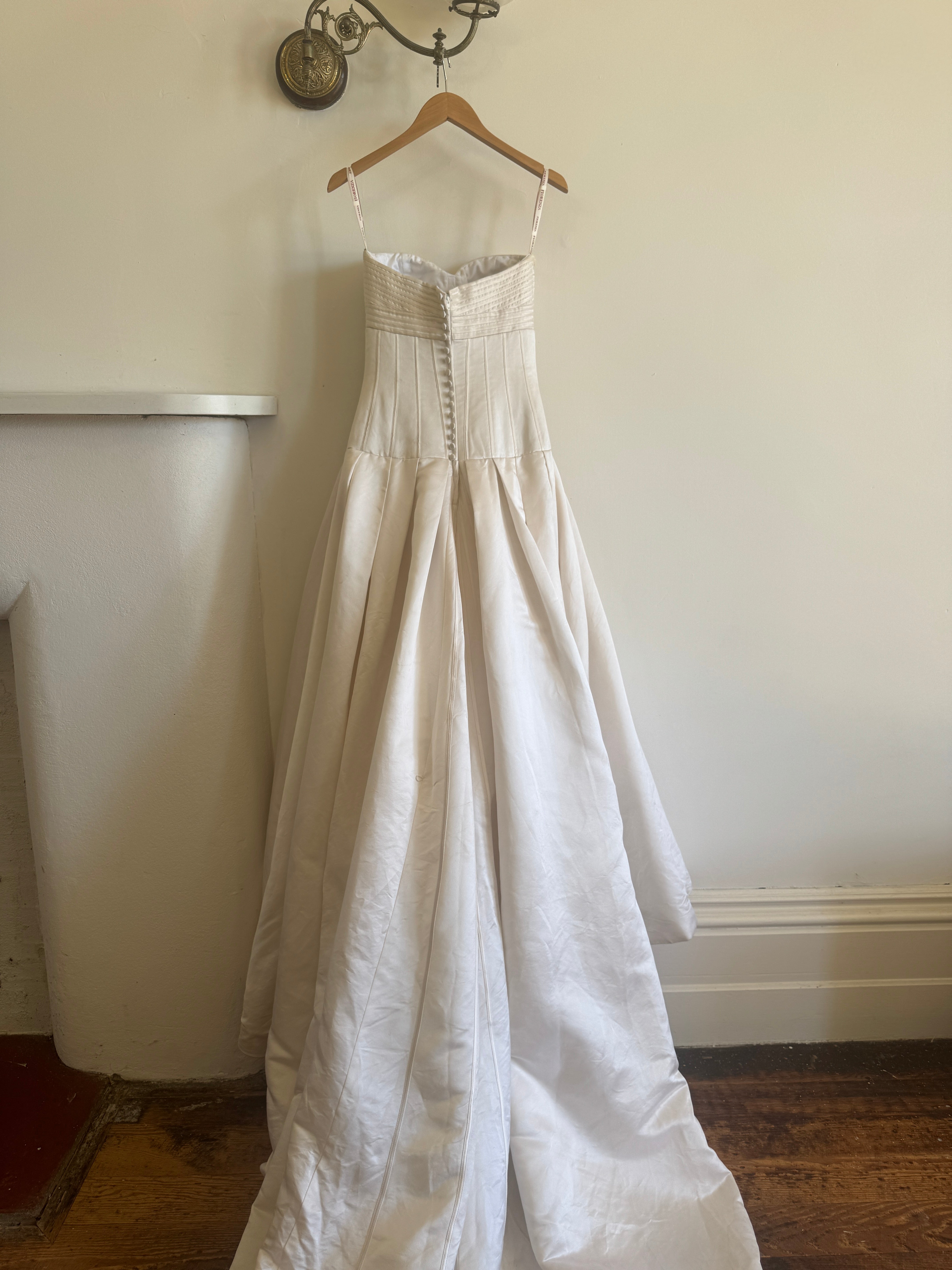 Vintage Y2K Pure Silk Drop Waist Satin Strapless Wedding Gown