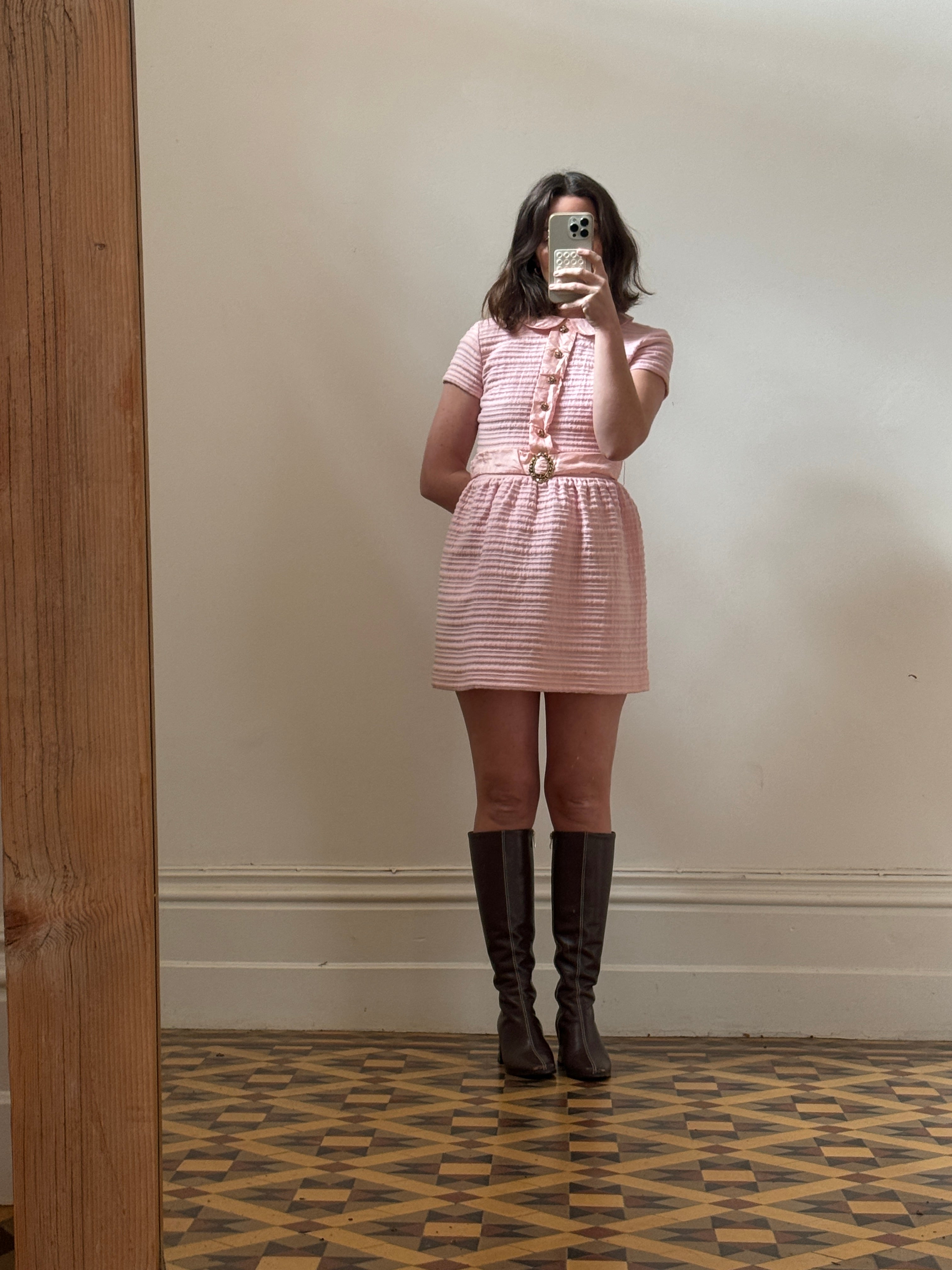 Vintage 60s Pure Wool Micro Mini Dress Baby Pink