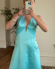 Vintage 90s A-Line Aqua Prom Dress with Rhinestones