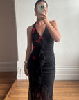 Vintage 90s Halter Rose Fairy Dress Noir