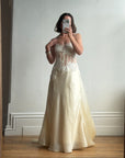 Vintage 90s Italian Nude Floral Beaded Silk Organza Wedding Gown