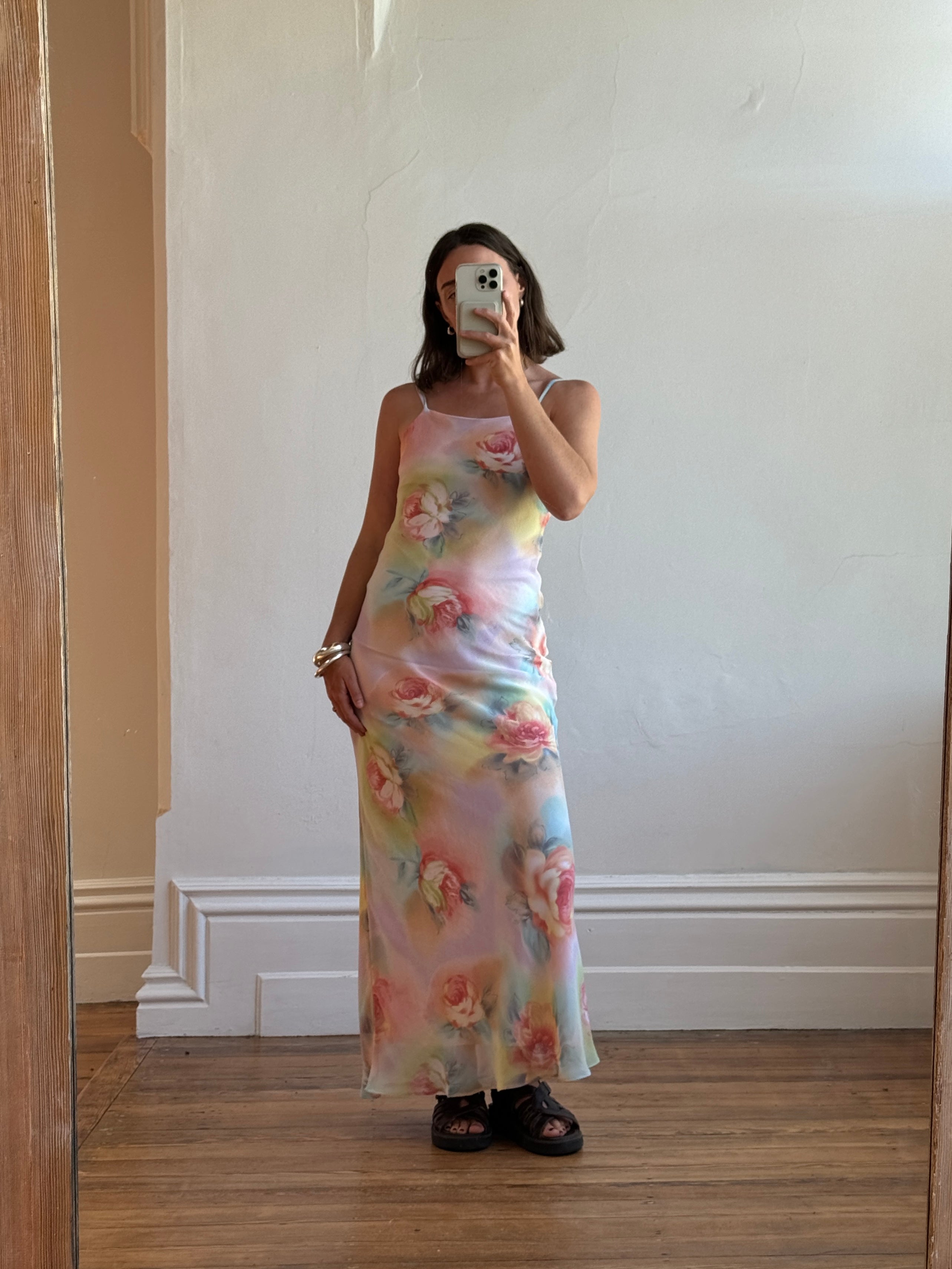 Vintage 90s Cloudy Floral Strappy Midi Dress