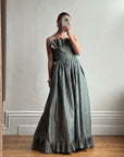 Vintage 80s Taffeta Pleated Strapless Gown Slate