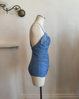 Vintage 1960s Cornflower Blue Ruched Swimsuit