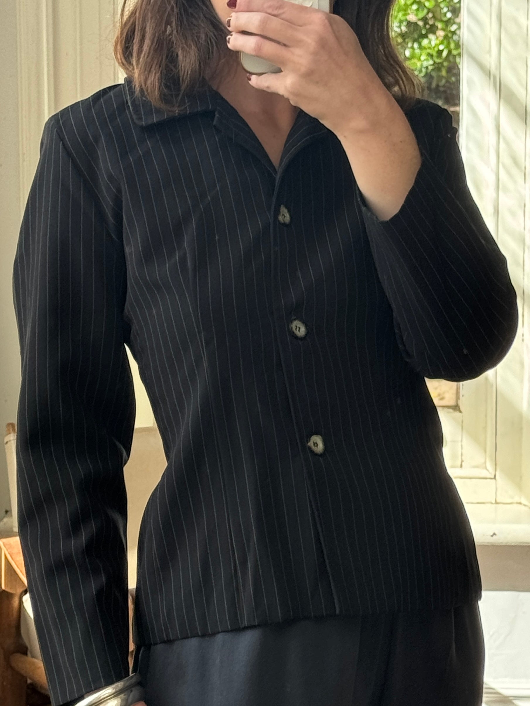 Vintage 90s Pinstripe Fitted Blazer Black