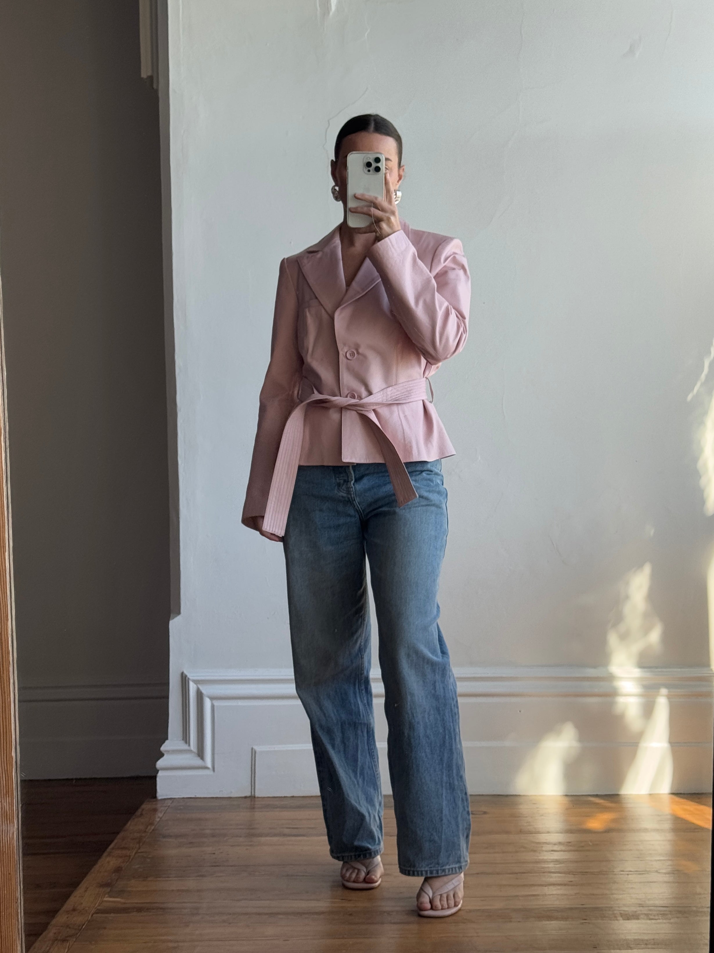 Vintage 90s Mini Trench Leather Jacket Baby Pink