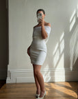 Vintage 90s White Pleated Beaded Fringe Mini Dress