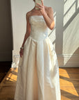 Vintage 90s Strapless Jacquard Satin Princess Wedding Dress