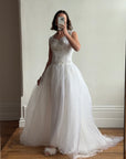 Vintage 80s Pearl Embellished Chiffon Princess Wedding Dress