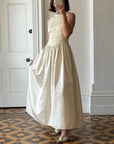 Vintage 90s Brocade High Front Satin Wedding Gown Champagne