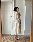 Vintage 80s Creme Lace Shift Wedding Dress With Scarf