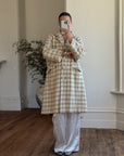 Vintage 60s Wool and Mohair Creme Check Coat